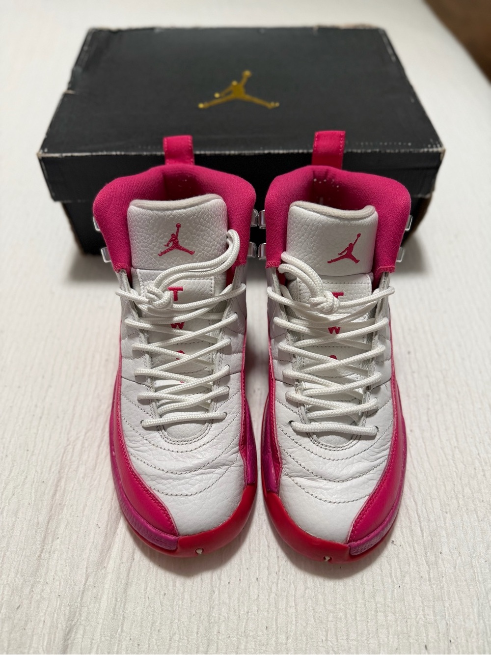 Air Jordan 12 ‘Vivid Pink’ Women's High-Top Sneakers in White & Pink - Picture 2 of 7